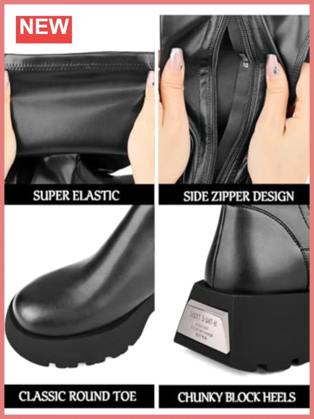 Over the Knee Boots Thigh High Block Heel Lug Sole Slouchy Stretch Women's Shoes